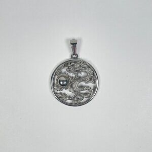 Silver Round Dragon Pendant
